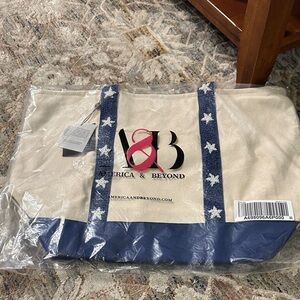 America & Beyond Blue and Cream Tote Bag - NWT